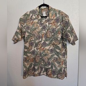 Burma Bibes Tropical Leaf Print Casual Button Down Shirt, Perfect For Summer